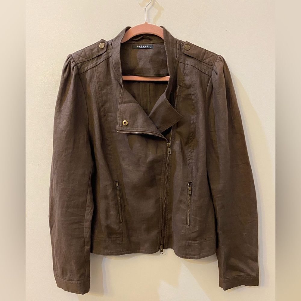 Globus 100% Linen Moto Jacket Women Size 44